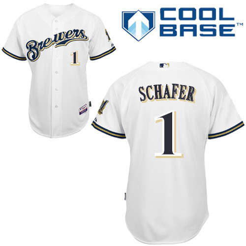 Logan Schafer #1 MLB Jersey-Milwaukee Brewers Men's Authentic Home White Cool Base Baseball Jersey